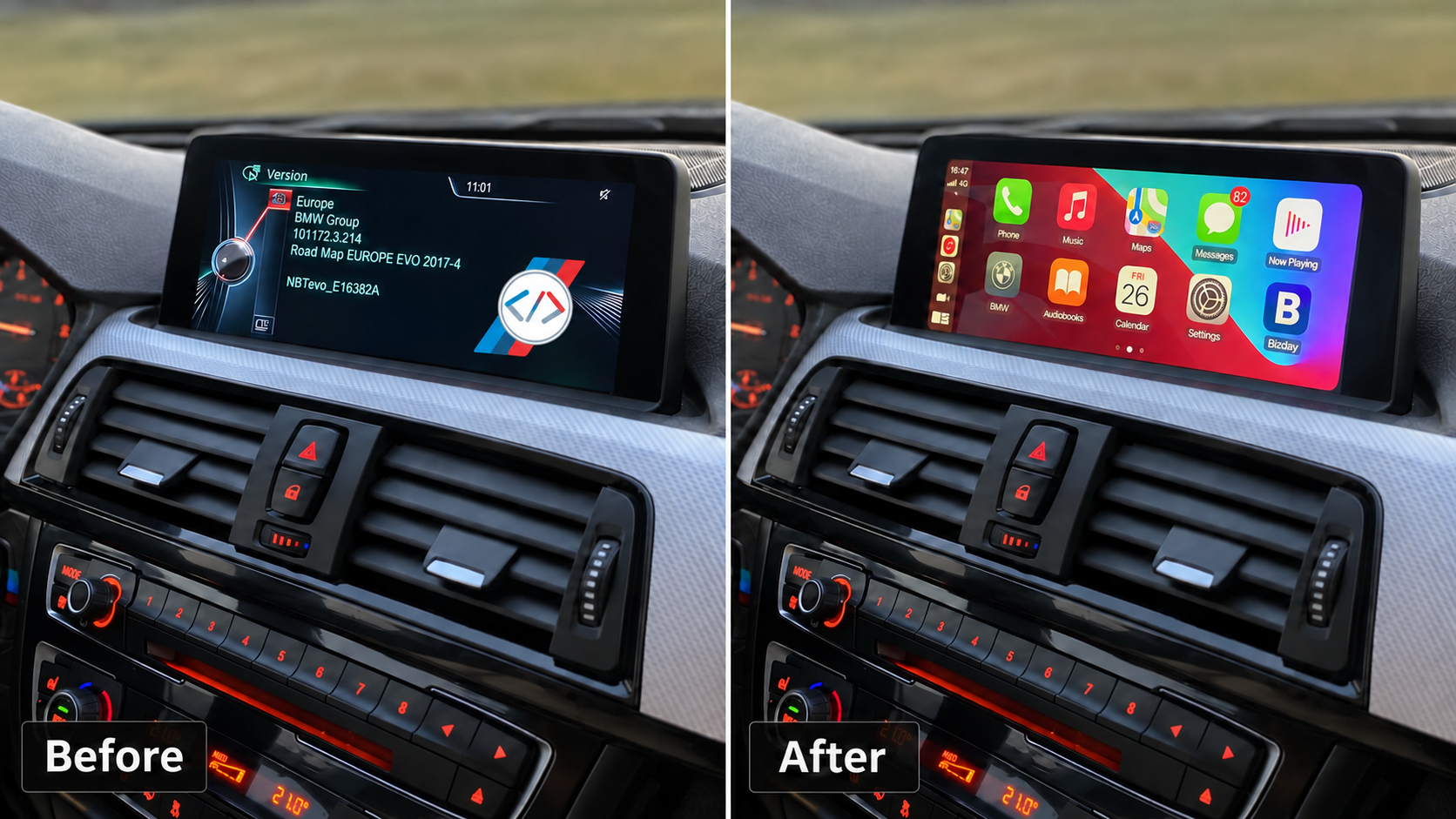 Before and after: BMW interface upgraded to Lifetime Full Screen CarPlay