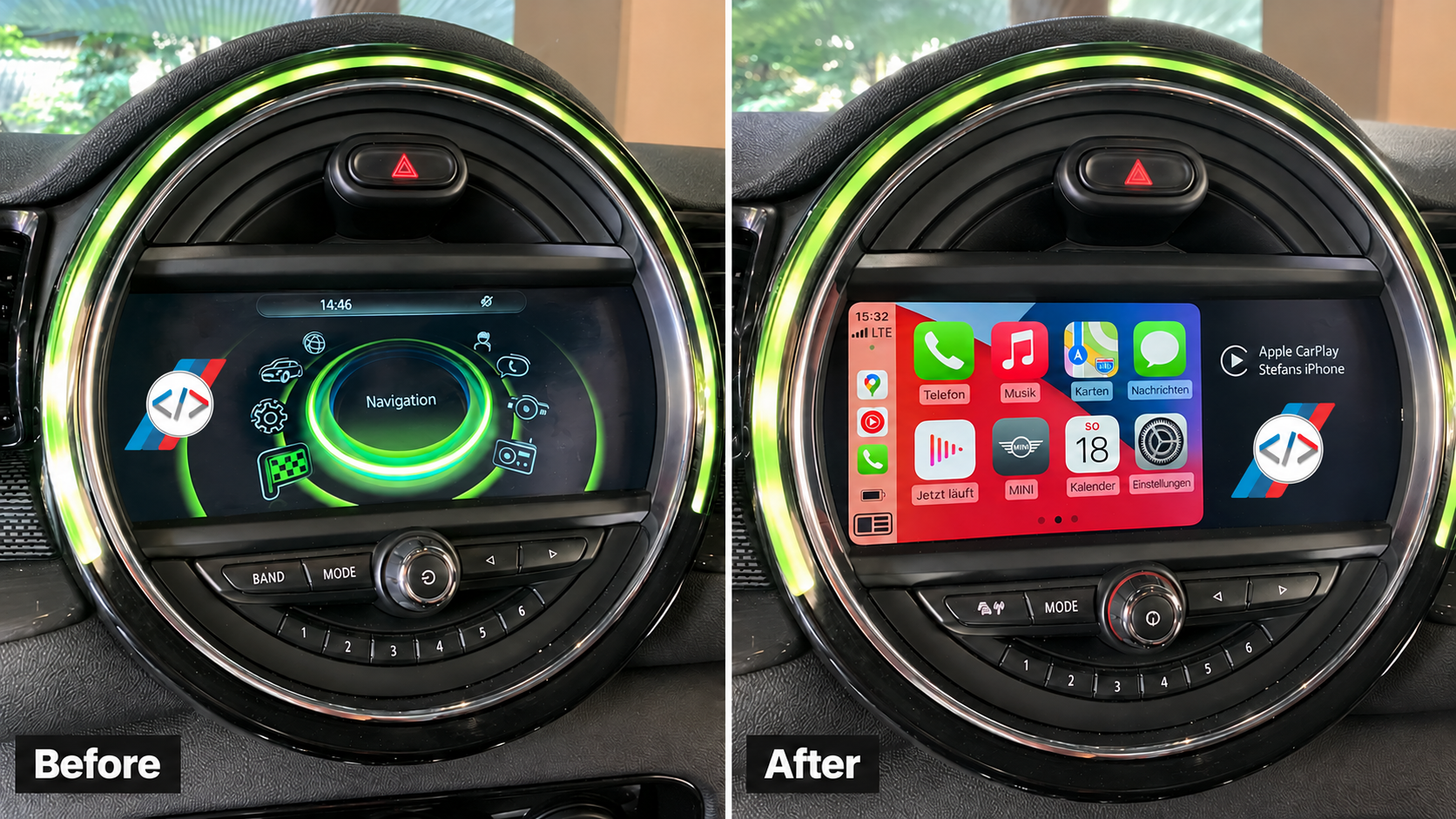 Before and after: MINI interface upgraded to split-screen Apple CarPlay