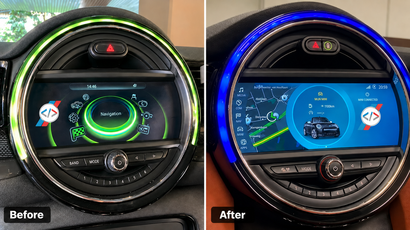 Before and after: MINI interface upgraded to the new Blue Interface with full-screen CarPlay